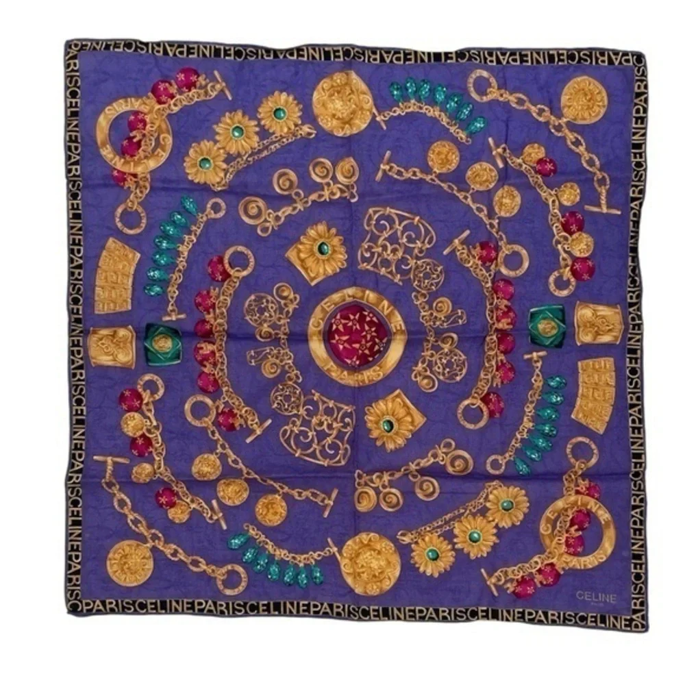 Authentic Celine Vintage Purple and Gold Baroque Handkerchief